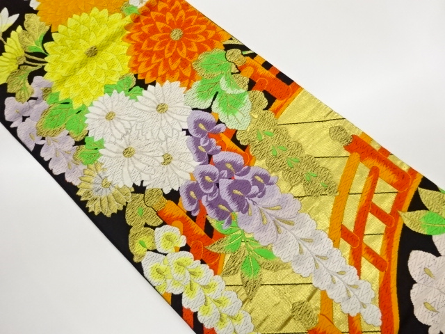 JAPANESE KIMONO / FUKURO OBI / WOVEN KIKU & WISTERIA